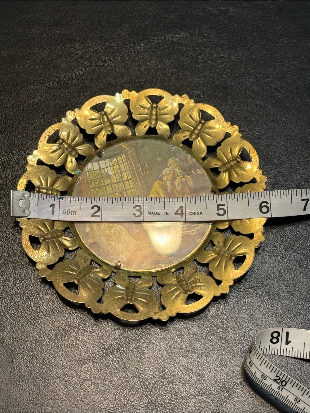 3 Vintage Made in England Brass Butterfly Wall Plaques Victorian Glass Prints